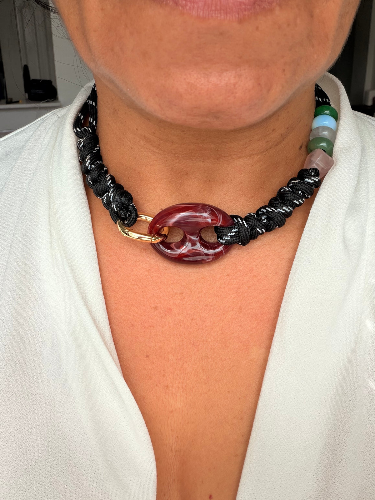 Blue cordel with natural beads
