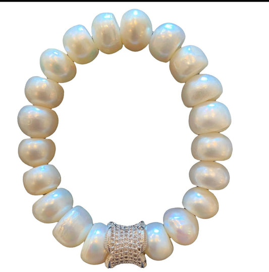 PEARL STRECH BRACELET WITH MICRO ZIRCONE